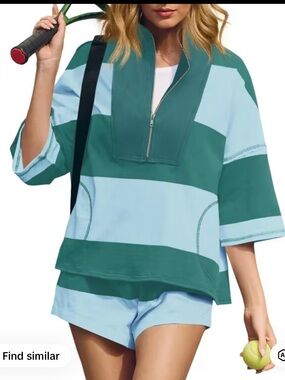 Women's Teal and Light Blue Striped Top and Shorts Set. Size Medium. NWT.